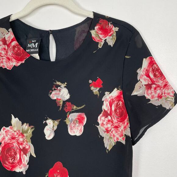 VTG 90s My Michelle Floral Maxi Dress Black Red Y2K Fairy Grunge Dark Romance - Picture 12 of 16